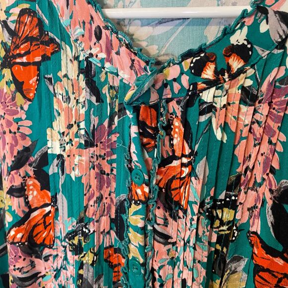 Torrid Green Floral Stretch Challis Pintuck Tiered Midi Dress Plus Size 3 3X - Picture 10 of 11